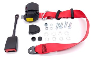 Sicherheitsgurt vorne - ROT - (Dreipunkt) mit 22cm Gurtpeitsche sowie Montagematerial