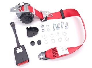 Sicherheitsgurt vorne - ROT - (Dreipunkt) mit 22cm Gurtpeitsche sowie Montagematerial