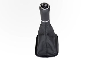 Schaltsack Leder schwarz, Naht schwarz und Schaltknauf Mod. 993 (6-Gang) weiß beleuchtet