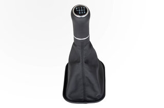 Schaltsack Leder schwarz, Naht schwarz und Schaltknauf Mod. 993 (6-Gang) weiß beleuchtet