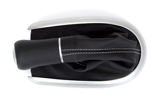 Schaltsack Leder schwarz, Naht weiss Schaltknauf Mod. 986/996 weiß beleuchtet (6-gang)
