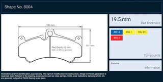 Pagid jaune AV 997 turbo/997GT3 Cup 06-/997GT3+RS 10-  ép.19,5mm RSL1