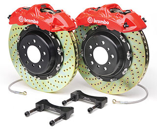 Brembo-Sport System GT (6-Kolben) 380x32mm, VA gelochte Scheiben (ohne PCCB), Bremssattel rot
