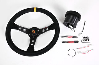 GT2 Steering Wheel Kit - Black Suede - Yellow Indicator - ø 350 mm - For Models With AB