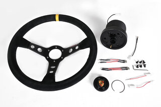 GT2 Steering Wheel Kit - Black Suede - Yellow Indicator - ø 350 mm - For Models With AB