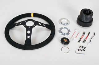 Lenkrad MOMO Wildleder schwarz (ohne TÜV), incl Rückrüstadapter und Hupenknopf
