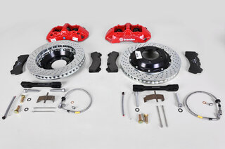 Sport Brake System - FRONT - BREMBO GT - 6 Piston - Drilled - Size 355 x 32 mm, Caliper red