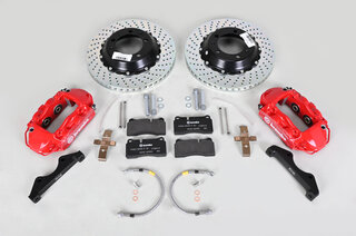 Brembo-Sport System GT (4-Kolben) 345x28mm, HA gelochte Scheiben - Bremssattel Rot