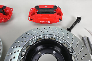 Sport Brake System - REAR - BREMBO GT - 4 Piston - Drilled - 345 x 28 mm, Caliper red