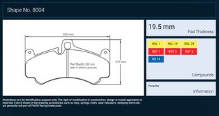 Jeu plaquettes Pagid jaune AV 997 turbo/997GT3 Cup 06-/997GT3+RS 10-  ép.19,5mm