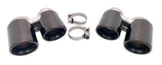 Sorties échappement sport doubles 2x89mm, rondes, bords roulés, finition noir brillant /chrome noir