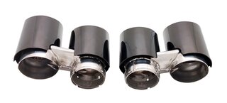 Sorties échappement sport doubles 2x89mm, rondes, bords roulés, finition noir brillant /chrome noir