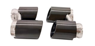 Sorties échappement sport doubles 2x89mm, rondes, bords roulés, finition noir brillant /chrome noir
