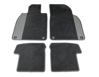 Floor Mat Set 991 - Anthracite Tufted Velour - Leather Edging - Silver Stitching - Pepita