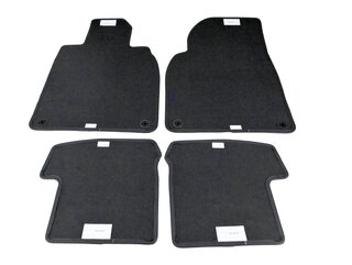 Floor Mat Set 991 - Anthracite Tufted Velour - Leather Edging - Silver Stitching - Pepita