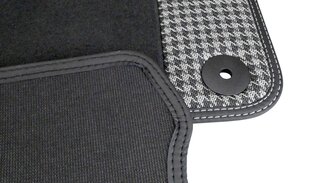 Floor Mat Set 991 - Anthracite Tufted Velour - Leather Edging - Silver Stitching - Pepita