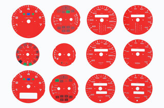 Jeu fonds de compteurs rouges 964 / 965 3,3L / 993 C2/4 ,RS