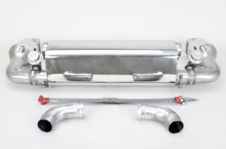 Silencieux sport "Brombacher" 997 turbo, à clapets avec cata.sport 200 cellules (export) inox