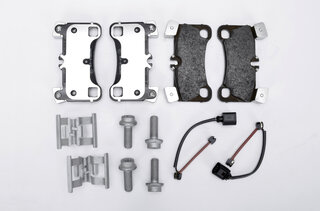 Bremsenservice-Kit ohne Scheiben - HA Cayenne 955 / 957 für 18" + Sattelfarbe rot