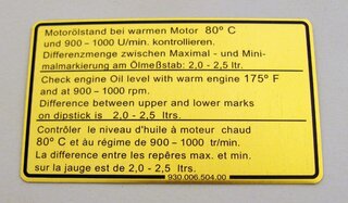 Engine Oil Level Decal / Sticker 911 SC 1978-80