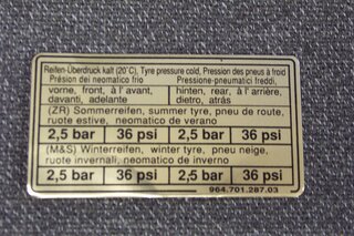 Klebeschild Reifendruck 944 S2 1991, 968 1992