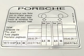 Sticker tyre pressure 964 TT-Look with Cast wheel "Cup", 17-inch