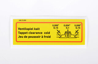 Sticker " Tappet clearance "