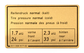 Sticker tyre pressure 911/S 77'